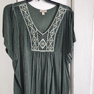3x Green Short Sleeved Tshirt with feminine lace design at neckline